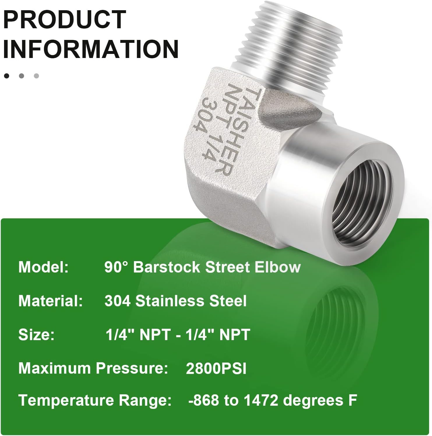 TAISHER 2PCS 304 Stainless Steel 90 Degree Barstock Street Elbow, 1/4 Inch NPT Male Pipe to 1/4 Inch NPT Female 304 Stainless Pipe Fitting