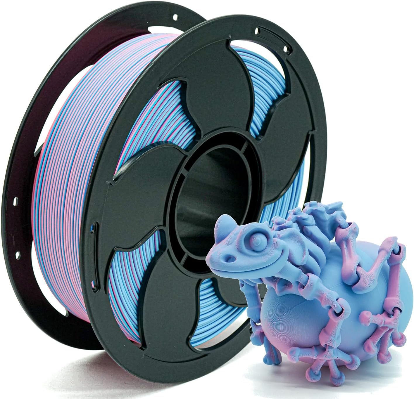 Matte Dual Bi Color Pink Sky Blue PLA Filament 2 in 1, 1.75mm High Speed 600mm/s Coextrusion 3D Printer Filament Rapid Magic Color Change, Matte PLA 1kg (2.2lbs) Spool Perfectly Hide The Layer Line