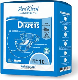Arokleen 2X Absorbent Overnight Adult Diaper M Size Tape Style | 10 Count Medium | Waist 28-40 Inch (71.1-101.6 cm) | 16 H... Price In India