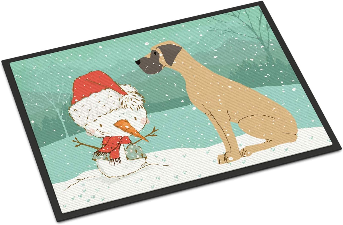 Caroline's Treasures CK2040MAT Fawn Natural Great Dane Snowman Christmas Doormat 18x27 Front Door Mat Indoor Outdoor Rugs for Entryway, Non Slip Washable Low Pile, 18H X 27W