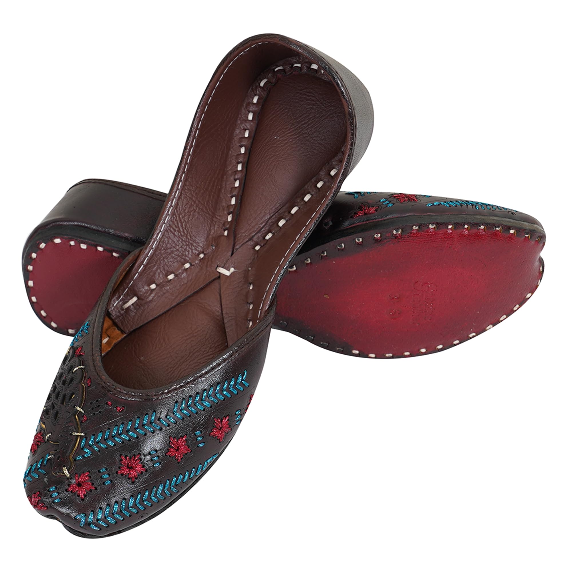 dfr Traditional Hand Crafted Brown Leather Rajasthani Stylish Punjabi Ethnic Comfortable Sole Cushioned Fancy Ethnic Bellies Mojari Jutti for Women and Girls, Color-DarkBrown2 Size 7-picture-38