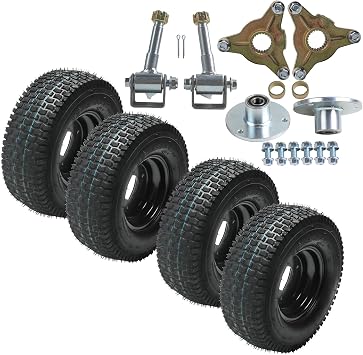 4pack 13x5.00-6 Tubeless Tire Rim, 4PR Nylon Wheel Tires 13x5-6 13x5x6 with Front & Rear 3 Stud Hub 78mm Bolt Space +Steering Knuckle for Go Kart ATV Mini Truck Dune Buggy Lawn Mower