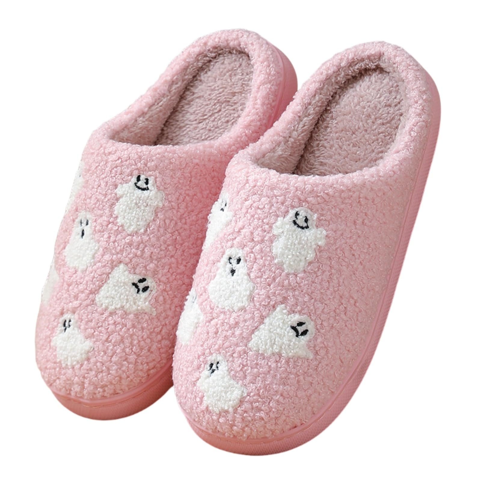 FAYUEKEY Spooky Pumpkin Slippers for Women Men House Memory Foam Fuzzy Halloween Ghost Holiday Bedroom Slippers