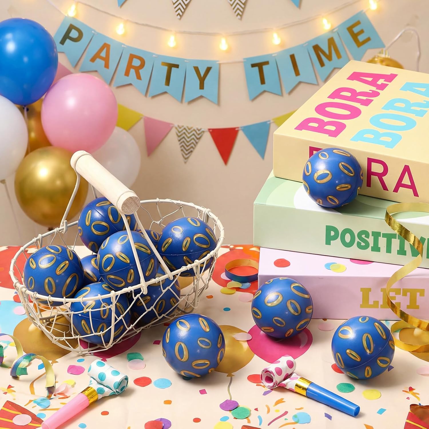 Civaner 12 Pcs Gold Ring Birthday Party Favor, 1.5'' Mini Foam Ball Game Toys for Birthday Decorations Supplies Halloween Goodie Bags Christmas Stocking Stuffers Valentines Gifts