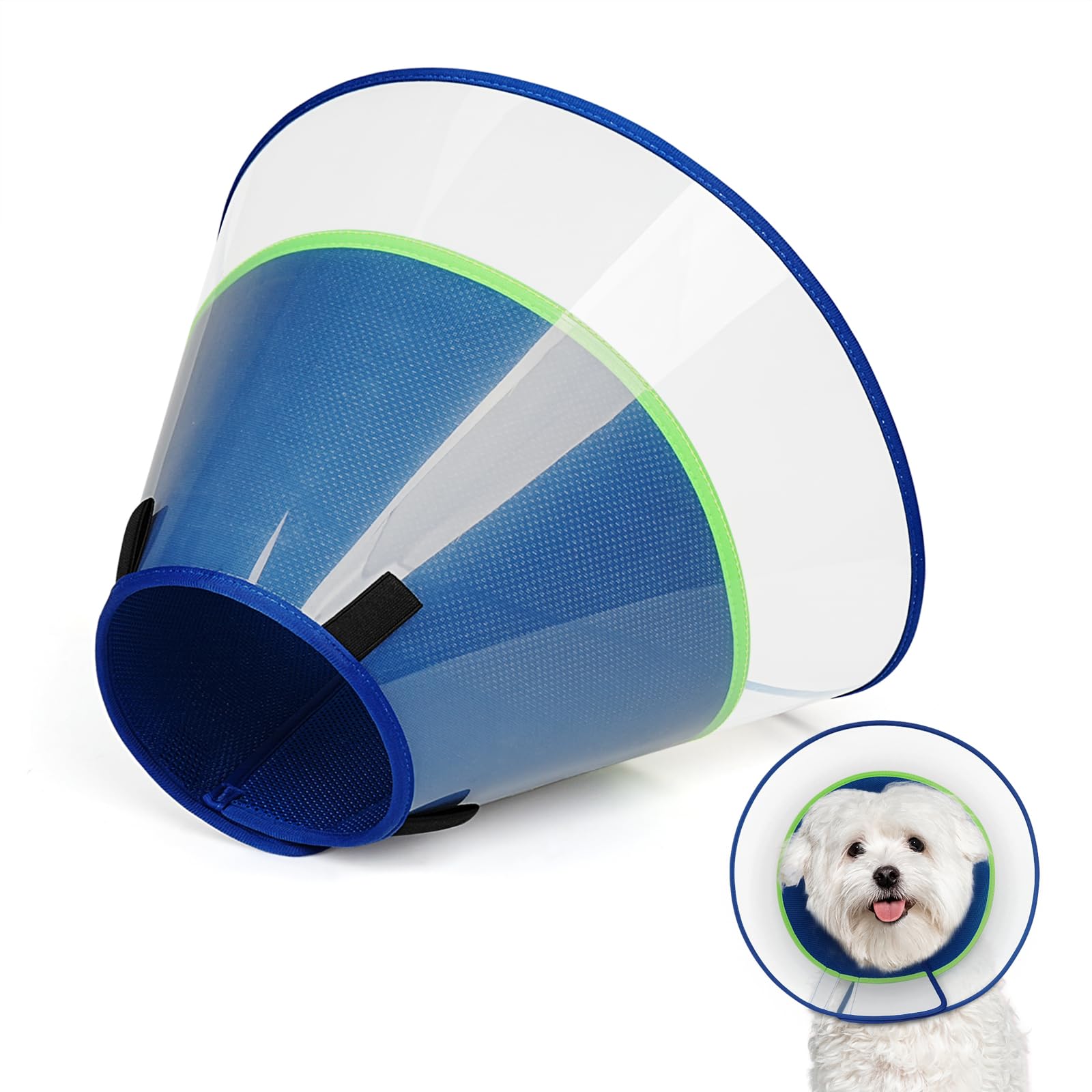 Supet Hundekegelhalsband mit weichem Polster, transparentes Elizabeth-Genesungshalsband für Hunde, um das Lecken nach Operationen, Kastration und Verletzungen zu stoppen(Blue-S)