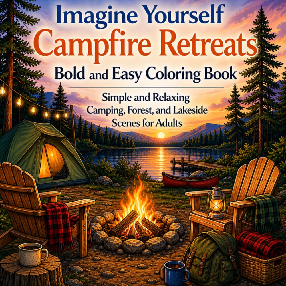 Imagine Yourself Campfire Retreats Bold and Easy Coloring Book: Simple and Relaxing Camping, Forest, and Lakeside Scenes for Adults (Imagine Yourself Coloring Series)