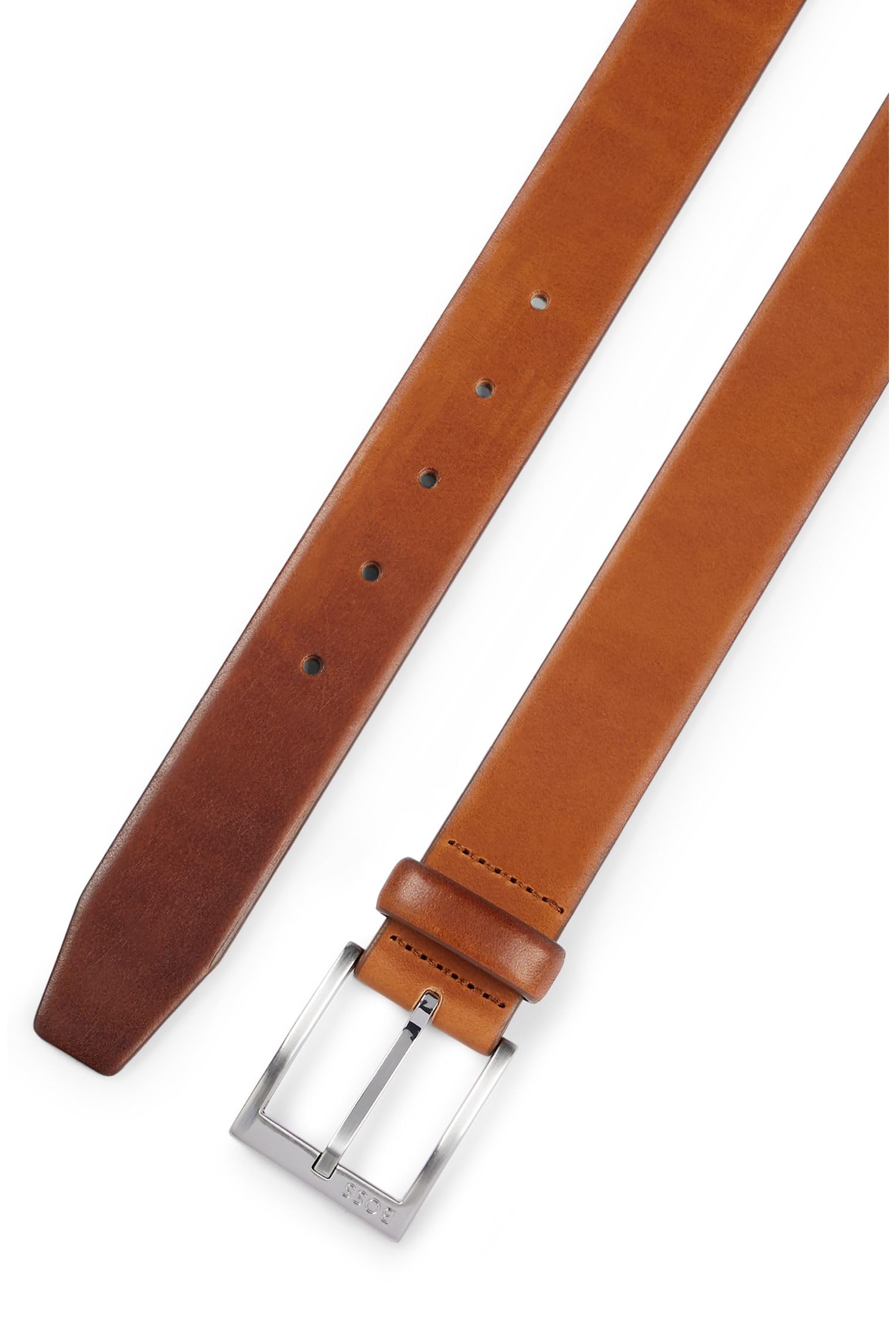 BOSS Herren Erron Sz35 Gürtel aus italienischem Leder mit silberfarbener Schließe