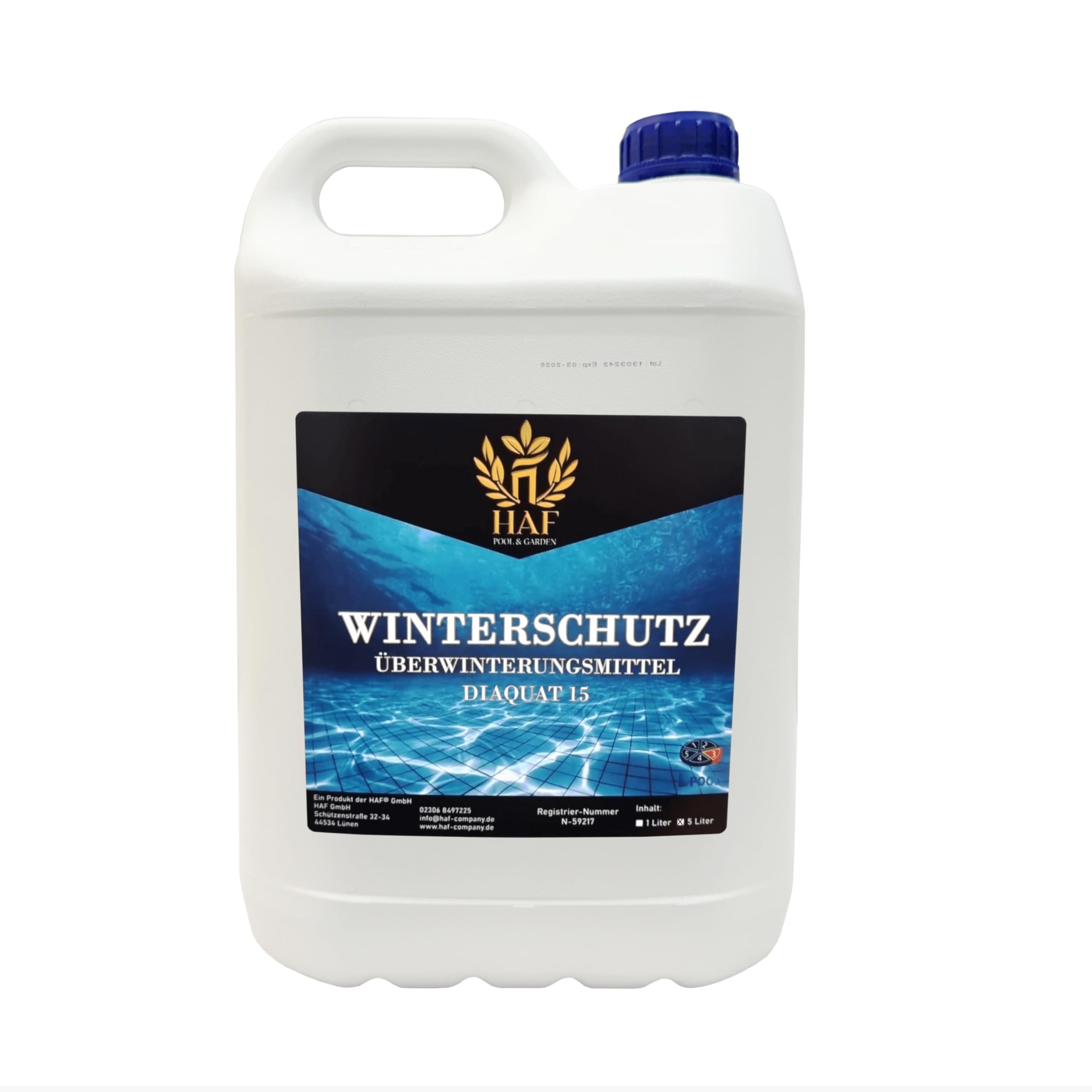 HAF® Pool Winterschutz 5 Liter | Überwinterungsmittel für Winterpflege von Schwimmbad und Pool | Überwinterungskonzentrat gegen Algen und Kalk - Qualität: Made in Europe - Menge: 1 x 5 Liter