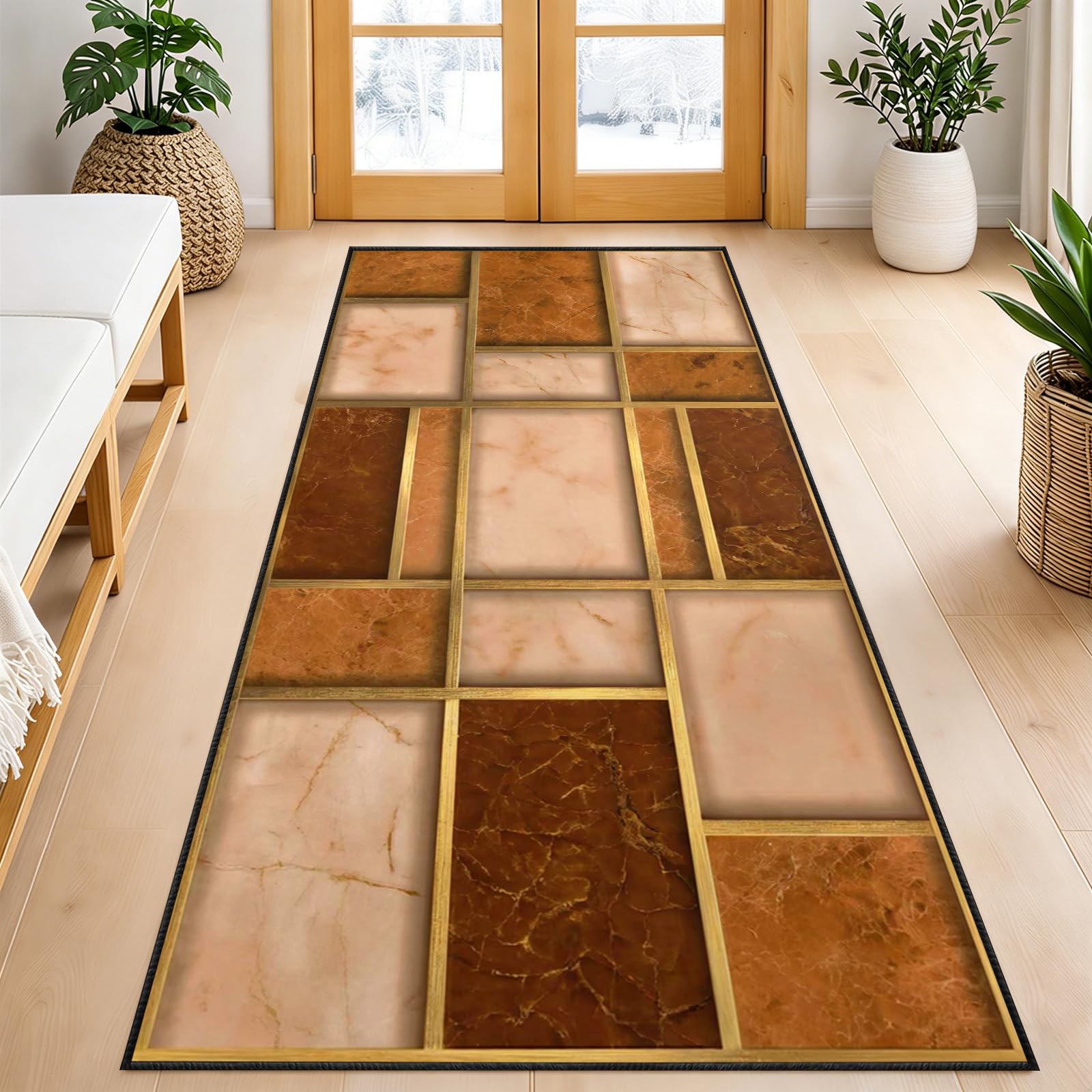 KUKEEUA Abstract Orange Rug for Hallway, 60x200cm Mid Century Hallway Runner Rug, Contemporary Art Carpet Runner Washable Mats for Floor for Kitchen Entryway Doorway