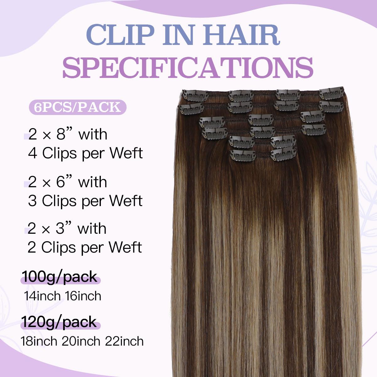 Sindra Clip in Hair Extensions Color #4/27/4 Balayage Medium Brown to Caramel Blonde 18inch 120g Silky Straight Real Human Hair Thick Clip in Extensions #4/27/4 18" - Image 4