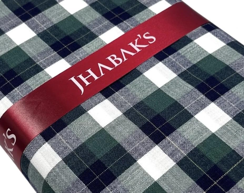 Image of JHABAK'S Cotton Blend Unstitched Checkered Fabric for Men - 2.35m Shirt Piece / 3m Kurta Piece - Width 36 Inches