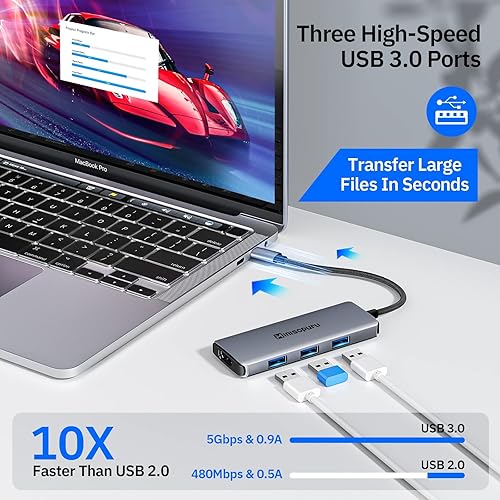 Vista 6 de Adaptador multipuerto USB C Hub, minisopuru USB C Dock para portátil, adaptador USB C 7 en 1 con HDMI 4k, USB3.0, puerto PD alimentado de 100 W