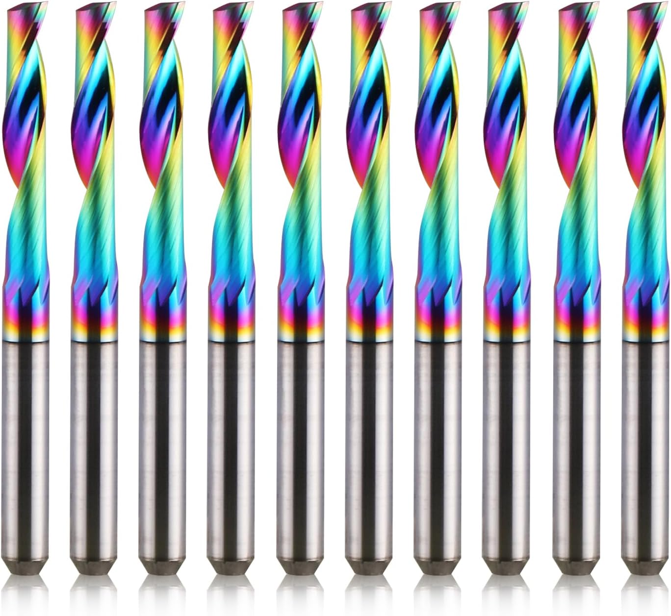 CNC Single Flute Router Bits 1/8 Inch Shank,1/8 Inch Cutting Dia,17mm（0.67”） Cutting Length,Solid Tungsten Carbide Alloy End Mill, DLC Coating Milling Cutter for Aluminium,Pack of 10