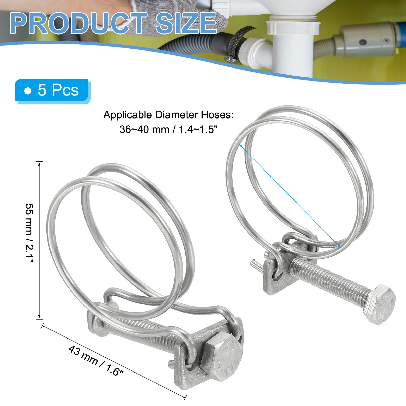 PATIKIL 36-40mm Adjustable Double Wire Hose Clamp - Image 2