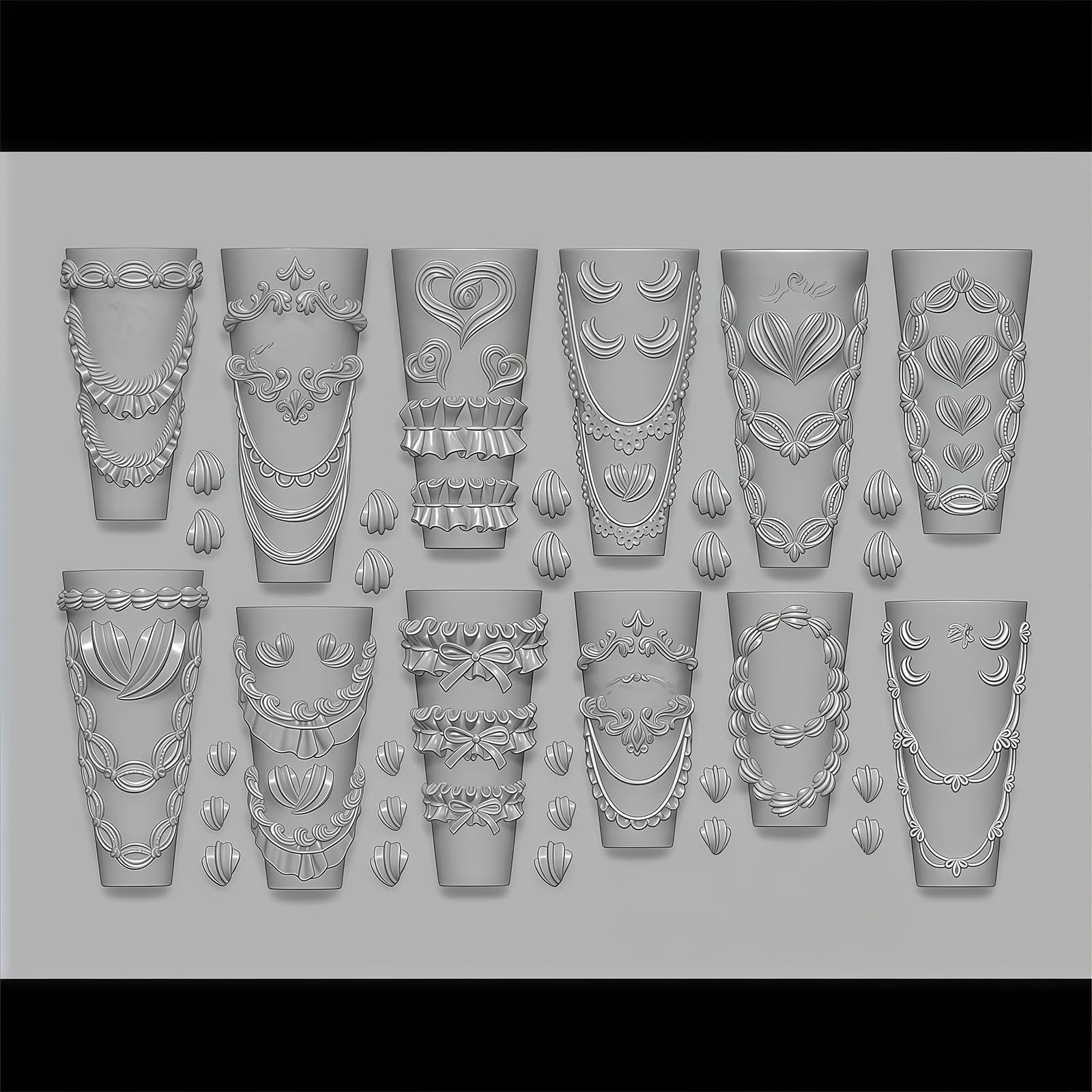 Silikon Stampi per Unghie 3D, Crema Pizzo Design Unghie, Charms Unghie Strumenti in Silicone, Decorazioni per Unghie Accessori per Nail Art