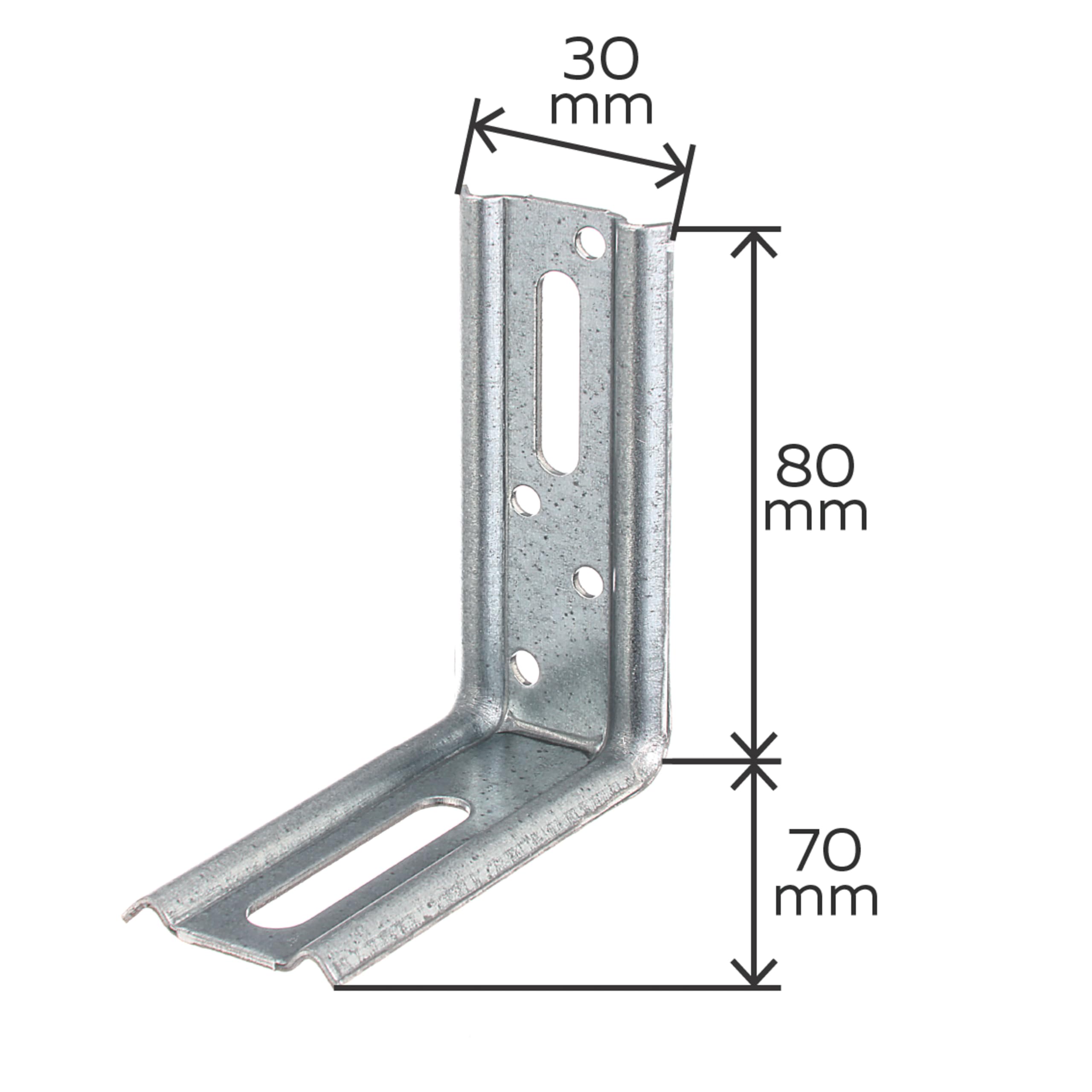 Alberts 866242 Escuadra regulable, Ángulo de 90, empotrada, con agujero oblongo, Galvanizado Sendzimir, 70 x 80 x 30 mm, Juego de 50