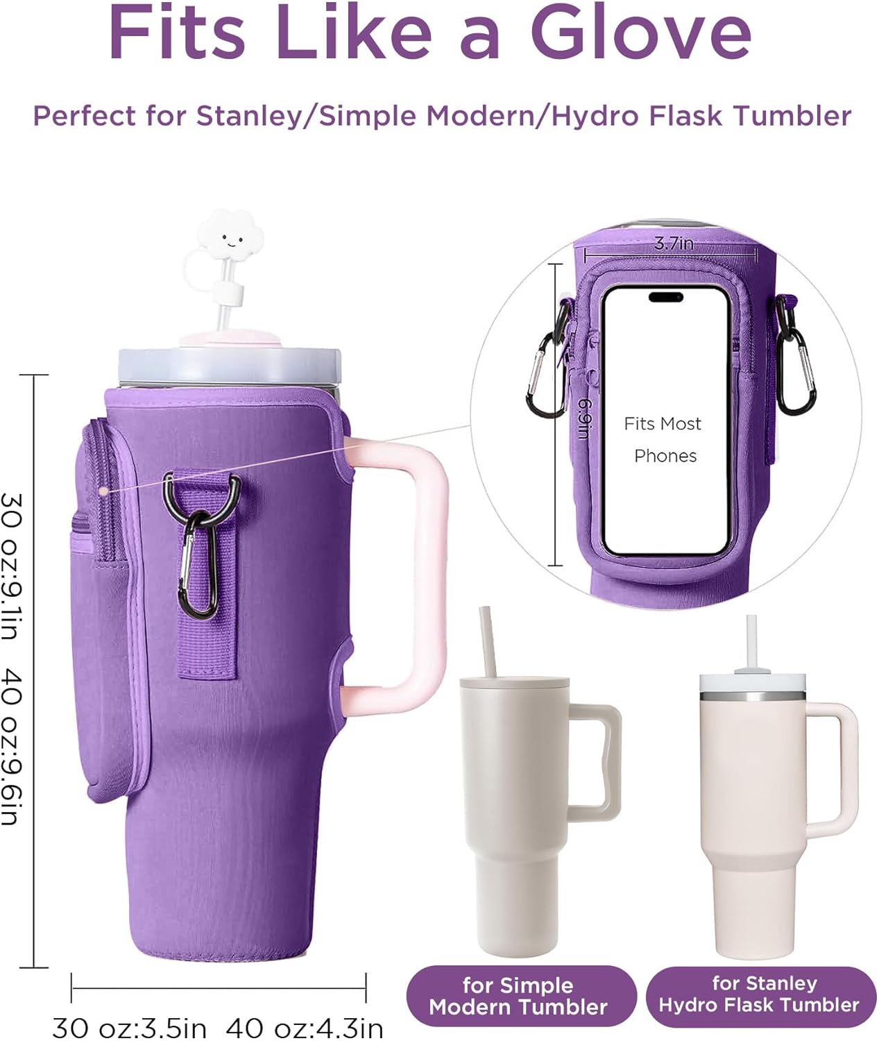 dabria Water Bottle Carrier Bag with Phone Pocket for Stanley 40/30 oz Tumbler Neoprene Water Bottle Holder Pouch with Adjustable Strap Bollus with Straw Cover for Stanley Cup Accessories - Image 2