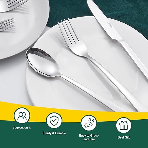 Miniatura 5 de PERHOME Juego de cubiertos de 48 piezas con bandeja, juego de cubiertos de acero inoxidable para 8, juegos de utensilios de comer para cocina,