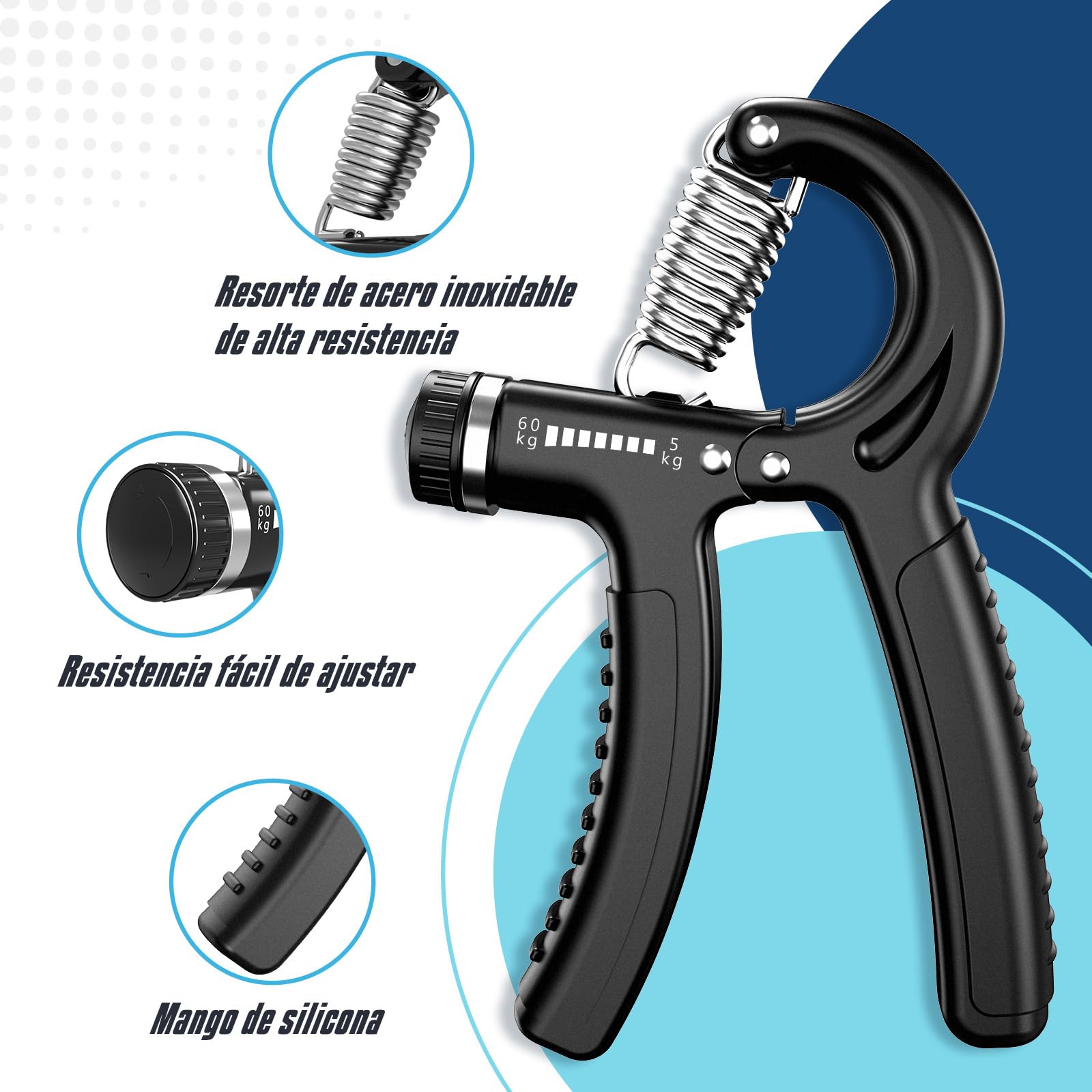 Hand Grip, Antebrazos Fortalecer con FuncióN de Conteo,Fortalecedor de Agarre con Resistencia Ajustable 5-60kg,Fortalecedores de Mano para Entrenar El Agarre,Dedos, La MuñEca