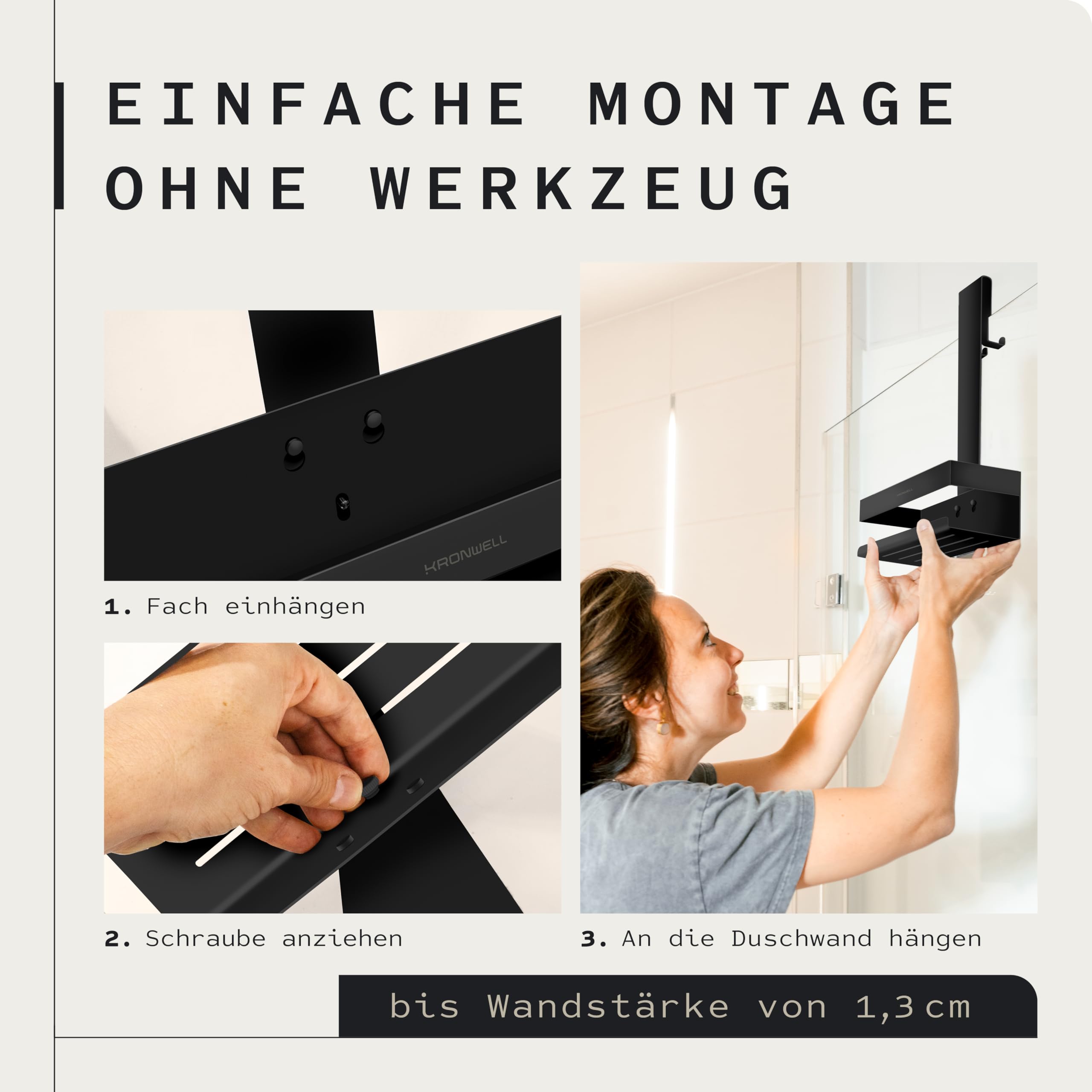 Duschablage zum Hängen - rostfrei + 2 zusätzliche Haken - Duschregal zum Hängen - Duschkorb hängend Edelstahl - Shampoo Halterung für Dusche - Schwarz Matt