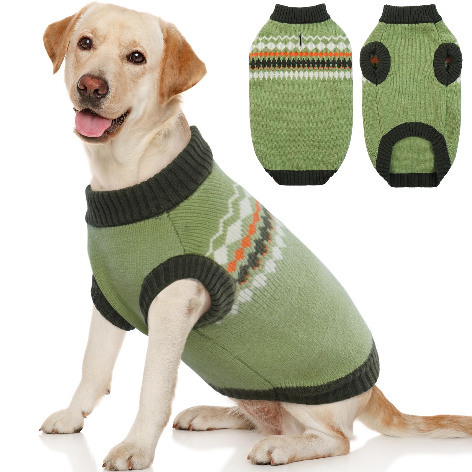 Kuoser Warm Dog Sweater - Medium, Small, Large & XXL Sizes - Fleece Dog Christmas Jumper in Green, XX-Large