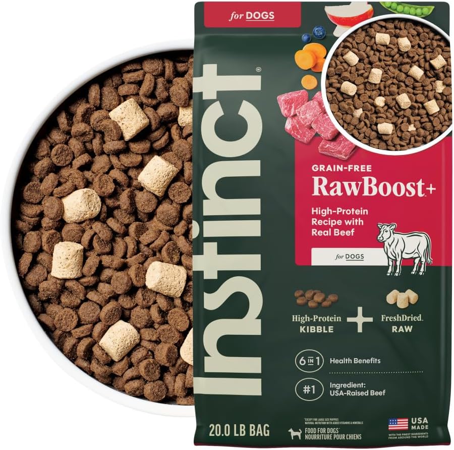 Instinct RawBoost, Natural Dry Dog Food with FreshDried Raw, High Protein, Grain-Free Recipe - Real Beef, 20 lb. Bag