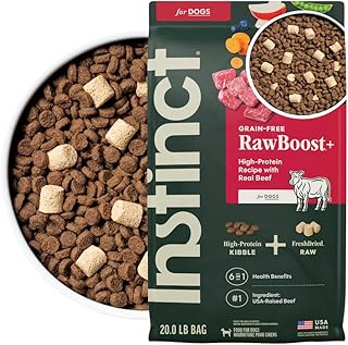 Instinct RawBoost Natural Dry Dog Food with FreshDried Raw High Protein Grain Free Recipe Real Beef 20 lb Bag
