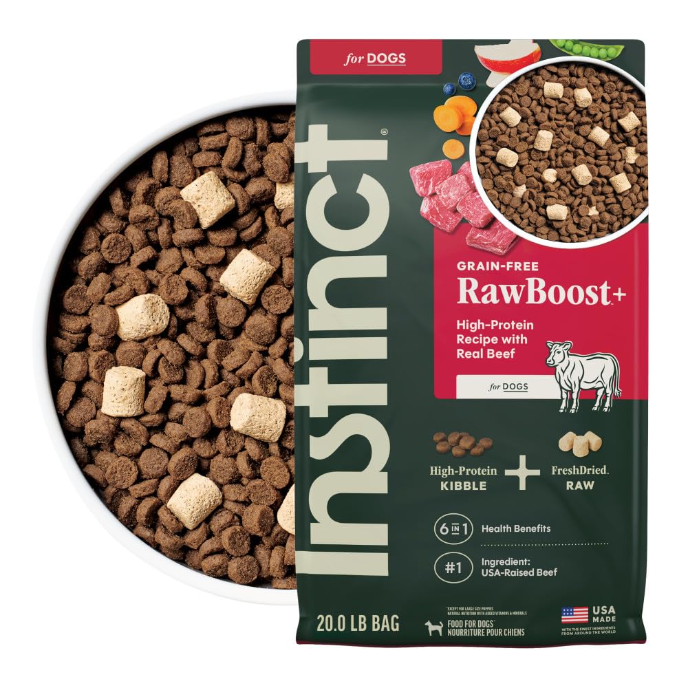 RawBoost, Natural Dry Dog Food with FreshDried Raw Pieces, High Protein, Grain-Free Recipe - Real Beef, 20 lb. Bag