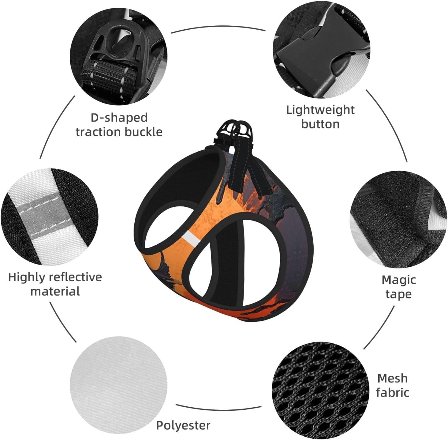 Crow Close-up, Flying Over The Sunset Pet Vest Small Size Dog Harness and Leash Set for Training, Reflective & Adjustable with Accessories Large