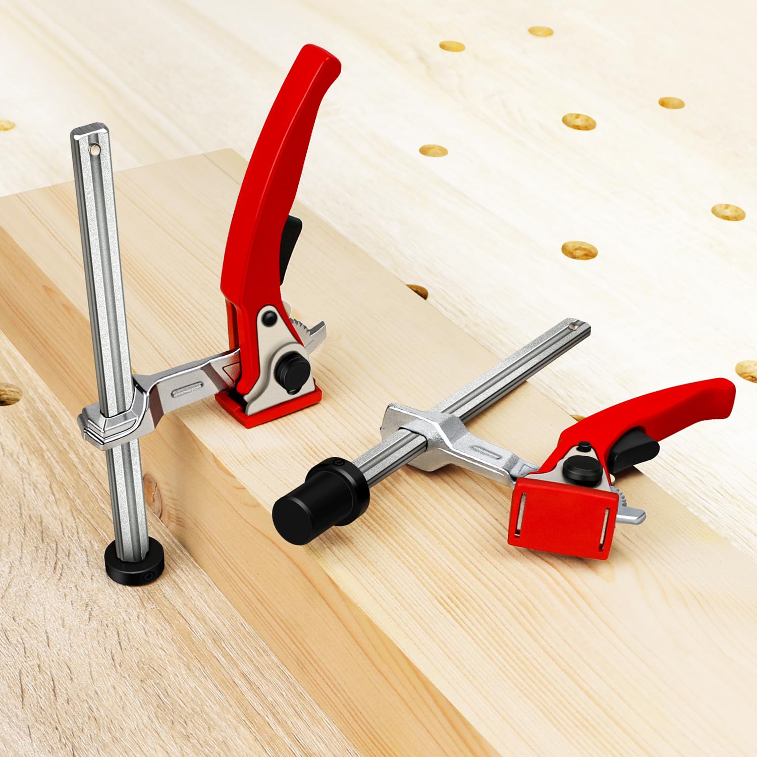Lot de crochets de banc de 20 mm, 2 pinces à levier à dégagement rapide, 4 supports antidérapants, serre-joints de table en acier au chrome vanadium pour table MFT et établi, travail de bois précis et