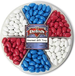Patriotic Jordan Almonds Large Gift Tray by Its Delish, 36 OZ Gift Box | Red White and Blue Candied Almonds | Fourth of July Party Decorations US Flag Colors - Vegan & Kosher Candy | Made in USA