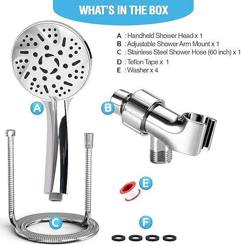 Miniatura 5 de Cabezal de ducha de mano de alta presión de 9 modos, boquillas antiobstrucciones, lavado a presión integrado para limpiar la bañera, azulejos y