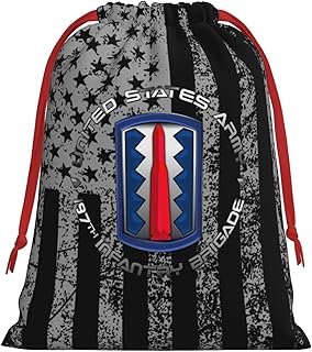 AMZCVGF 197 Infantry Brigade SSI Christmas Gift Bags, Santa Wrapping Bags, Xmas Presents Bag With Drawstring, Holiday Party Favors Birthday & Christmas Gift (Large Medium Small)