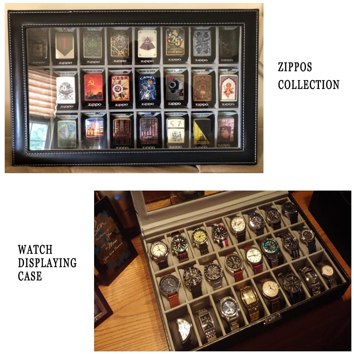 HUAXXIA Watch Box 24 Slots Jewelry Case for Men, Watch Case Lockable Storage Organizer with Clear Top, Removable Pillow Velvet Lining, Outstanding PU Leather, Big Collection Box Christmas Gift