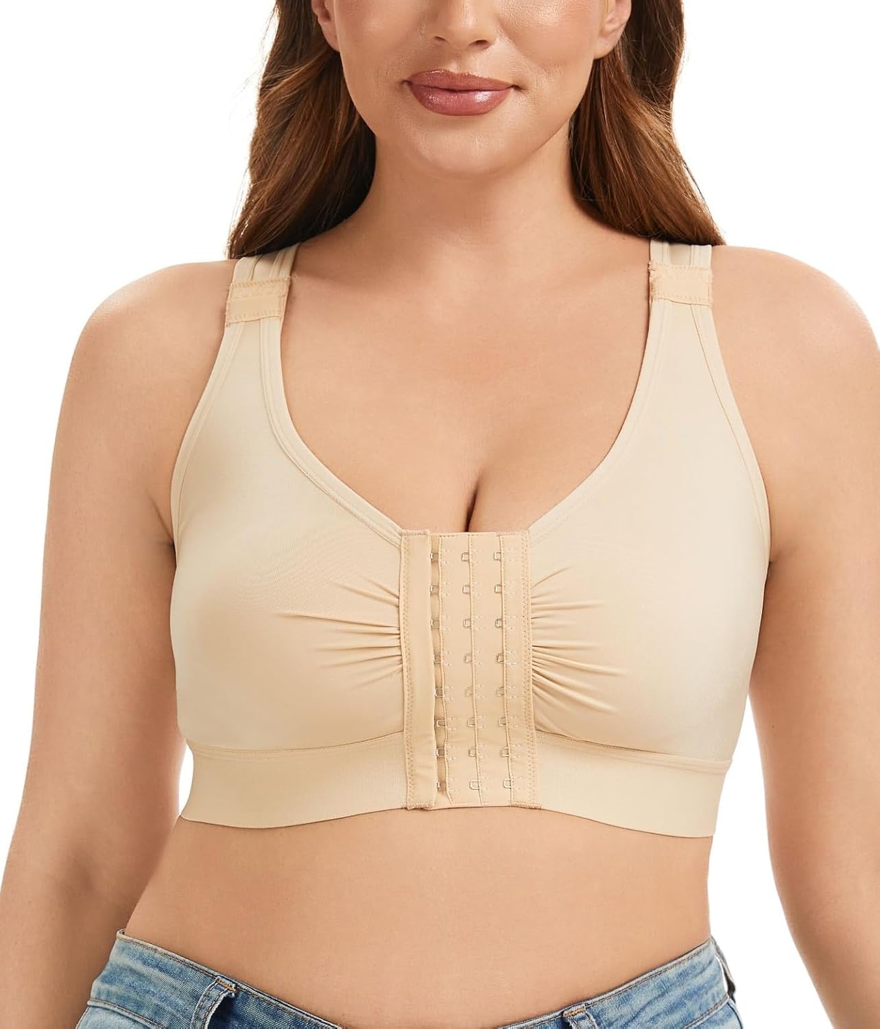 Post Surgery Compression Bra - Front Closure, Adjustable Straps, Wide Underbust Band - Image 2