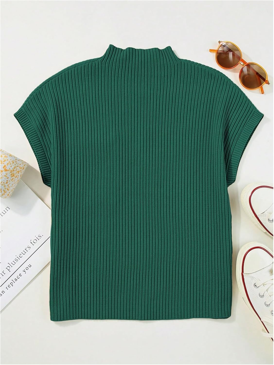 SOLY HUX Women's Short Sleeve Sweater Mock Neck Knit Pullover Dressy Casual Fall Tops - Image 5