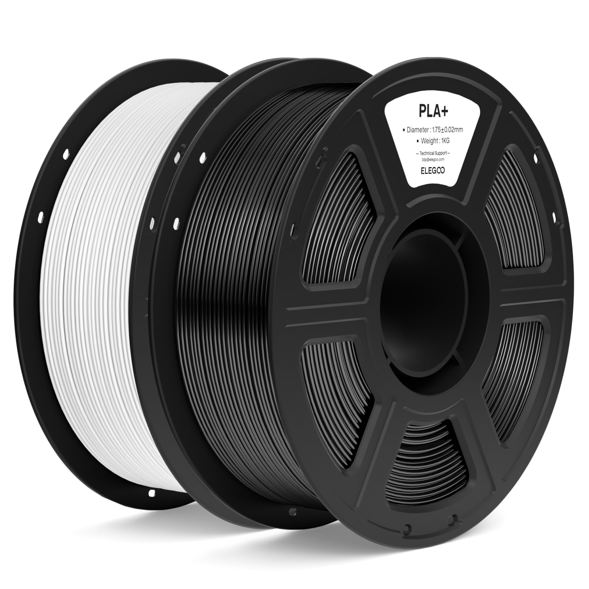 ELEGOO PLA+ Filamento 1,75mm Nero Bianco 2KG, PLA Plus ad Alta Resistenza per Stampanti 3D, Precisione Dimensionale +/- 0,02mm, Bobina da 1kg Compatibile con la Maggior Parte delle Stampante 3D