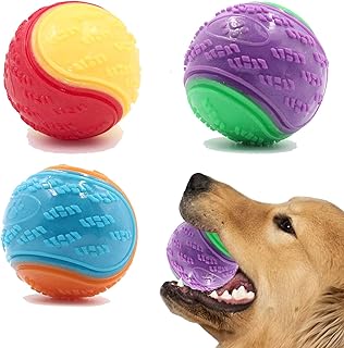 3Pcs Squeaky Dog Ball, Dog Toys Teeth Cleaning Puppy Chew Toys Pet Training Ball Dog Interactive Dog Ball