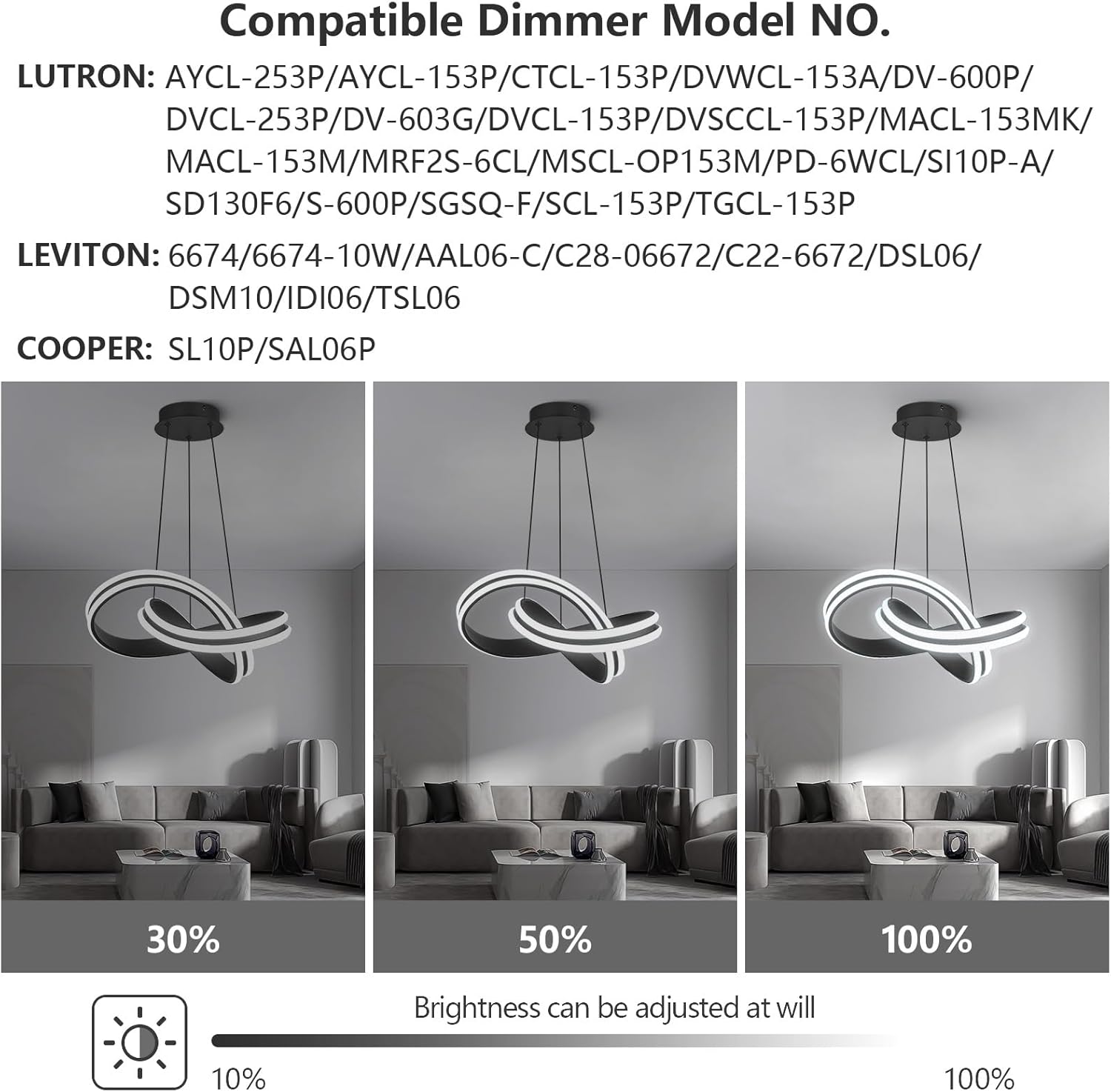 Modern LED Chandelier Black Irregular Ring Pendant Lights 6000K Dimmable Dining Room Pendant Light Fixtures for Kitchen Island Living Room Bedroom Hallway Foyer