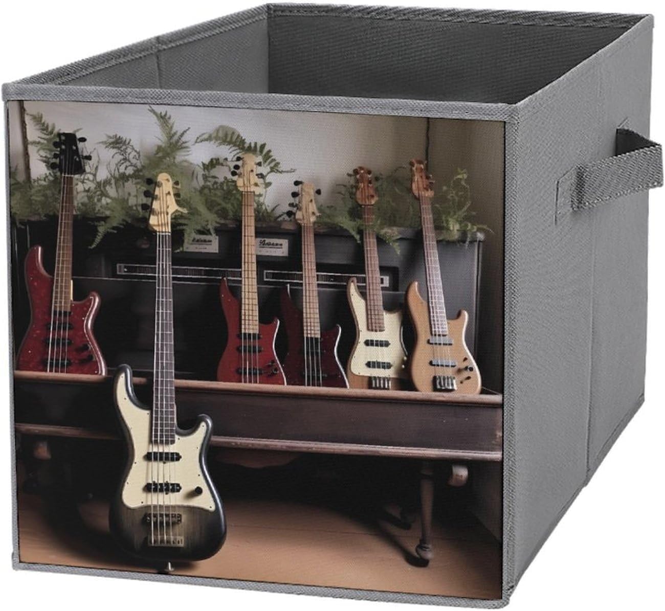 1PCS Foldable Storage Cubes 10.6 Inch, Oxford Fabric Collapsible Storage Bins with Handles, Square Guitar Bass Music Musical Instruments Organizer Boxes for Closet Shelves, Toys, Clothes