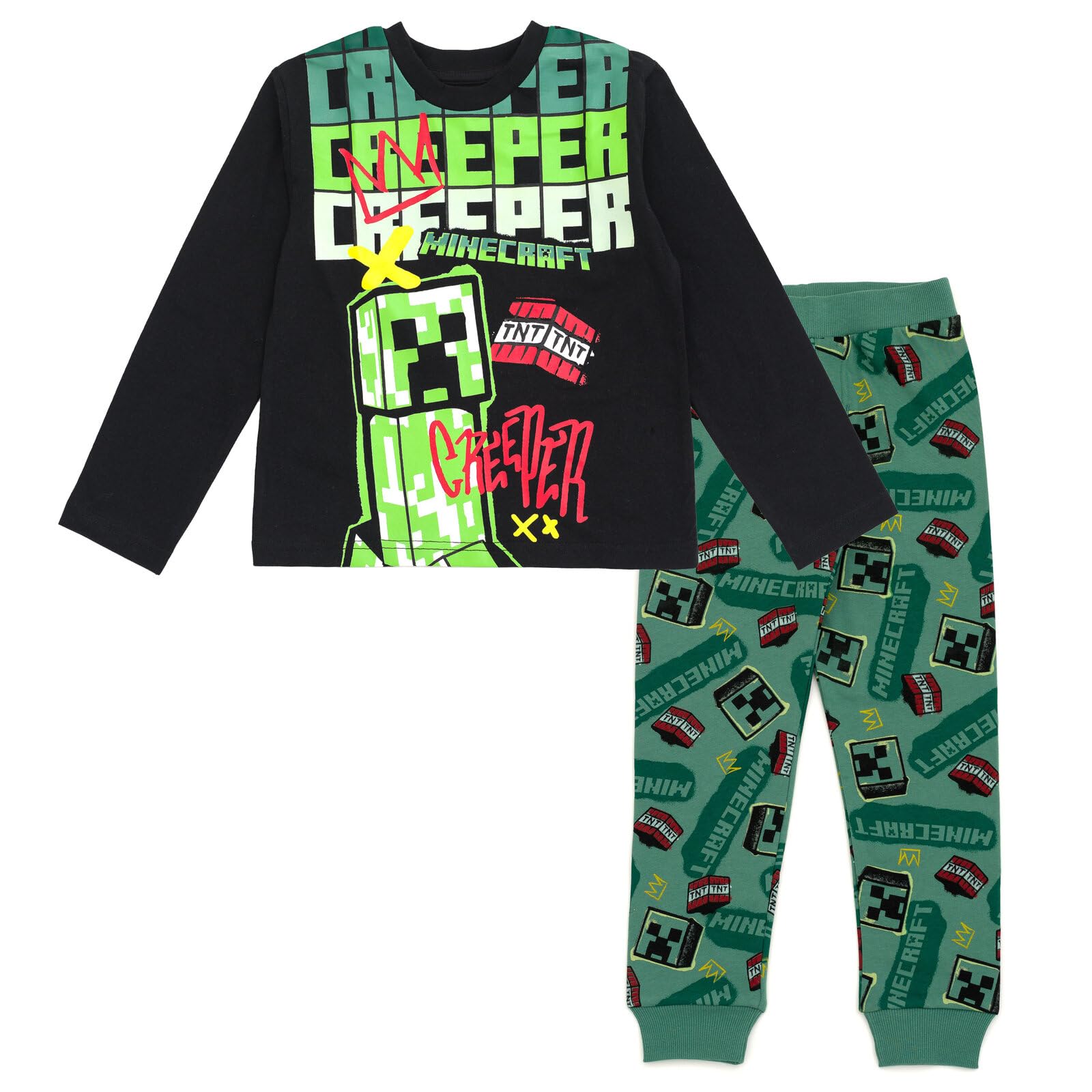 Minecraft T-Shirt und Fleece-Jogginghose, Outfit-Set für kleine Kinder bis große Kinder, Größen 32-46-48