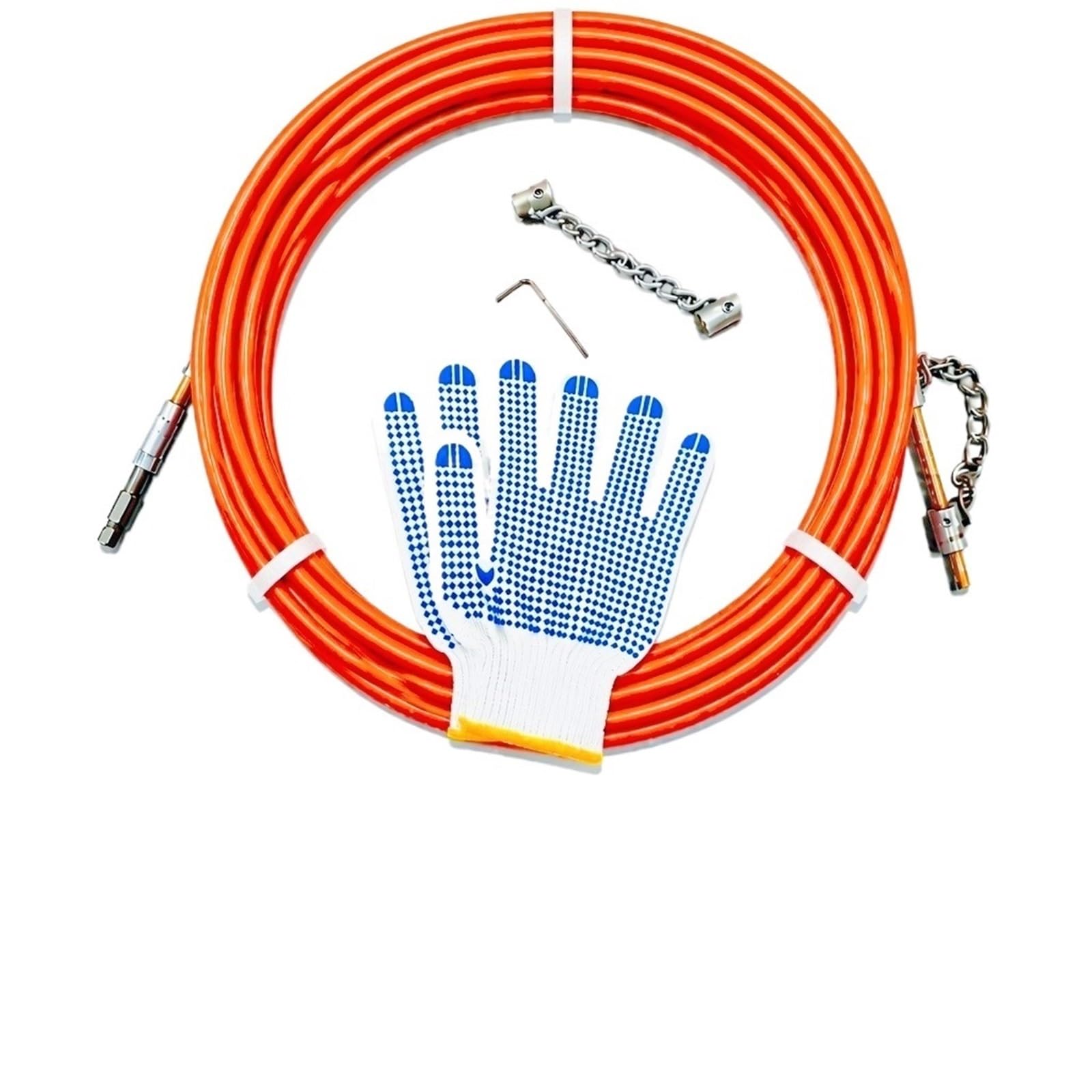 Cavo for Pulizia Scarico Con Nucleo Solido Da 5 Mm Placcato In Rame | Molla for dragare il tubo di collegamento idraulico con albero morbido con catena di pulizia(12M)
