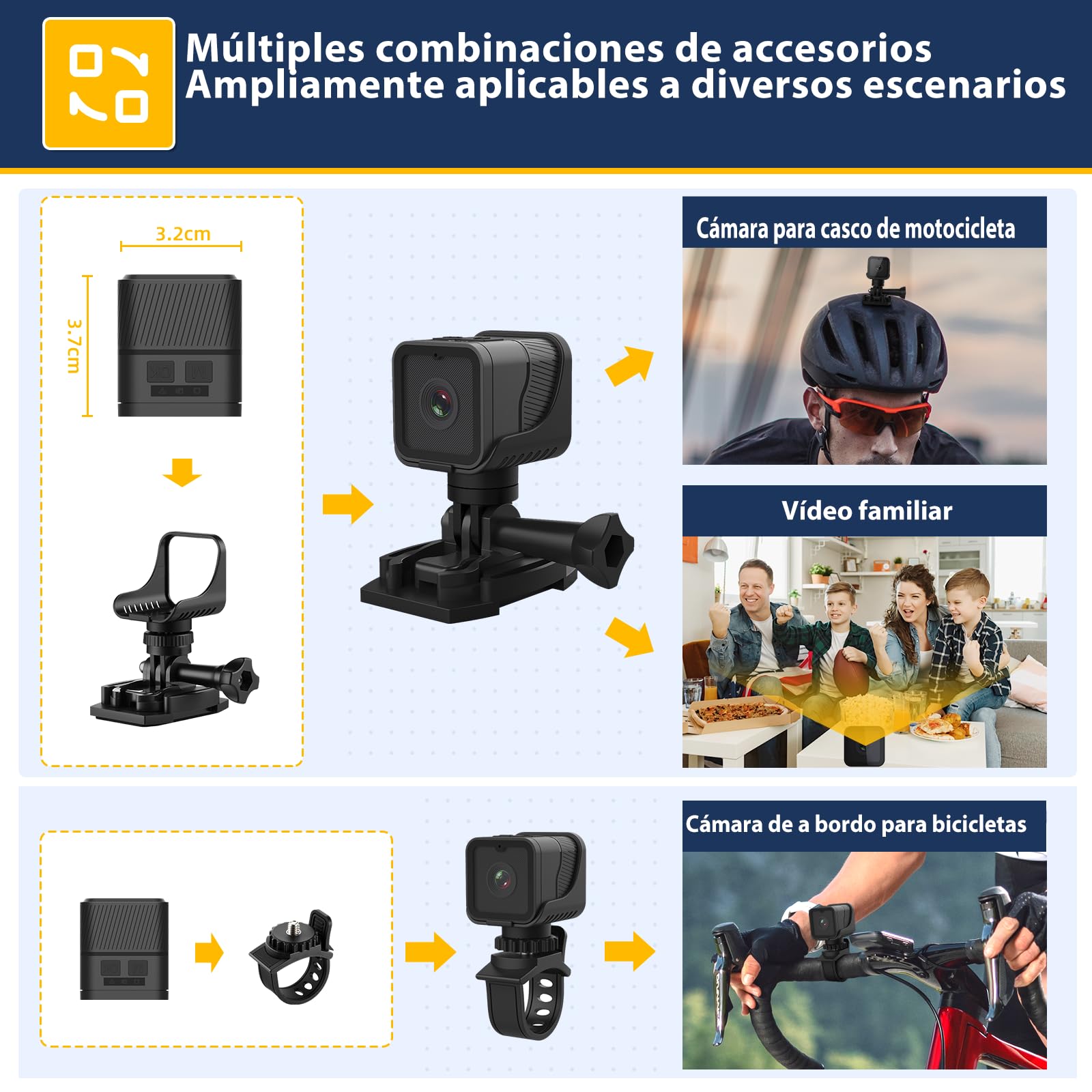 AIKER Dashcam Moto,Camara para Moto WiFi Mejorada Resistente Agua IP66,1080PHD&120°Gran Angular Camara Deportiva,Nivelación Automática De Cámaras Cascos De Motocicleta,y 64GB Tarjeta de Memoria