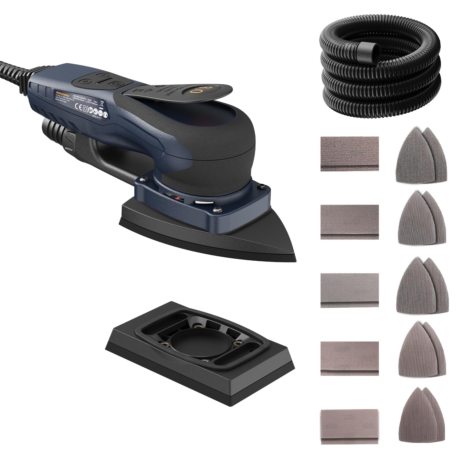 MAXXT Lijadora Delta y Rectangular 2EN1 sin escobillas 350W, 6 velocidades ajustables (4000-10000 rpm), Parada1-2 segundos, Incluye 20 hojas de lija, para rincones estrechos y lijado fino