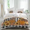 Thanksgiving Farm Fall Pumpkins Cal King Duvet Cover Set, Rural Flower on Gingham 3 Piece Bedding Set 1 Duvet Cover and 2 Pillowcases Luxury Microfiber Comforter Cover Set