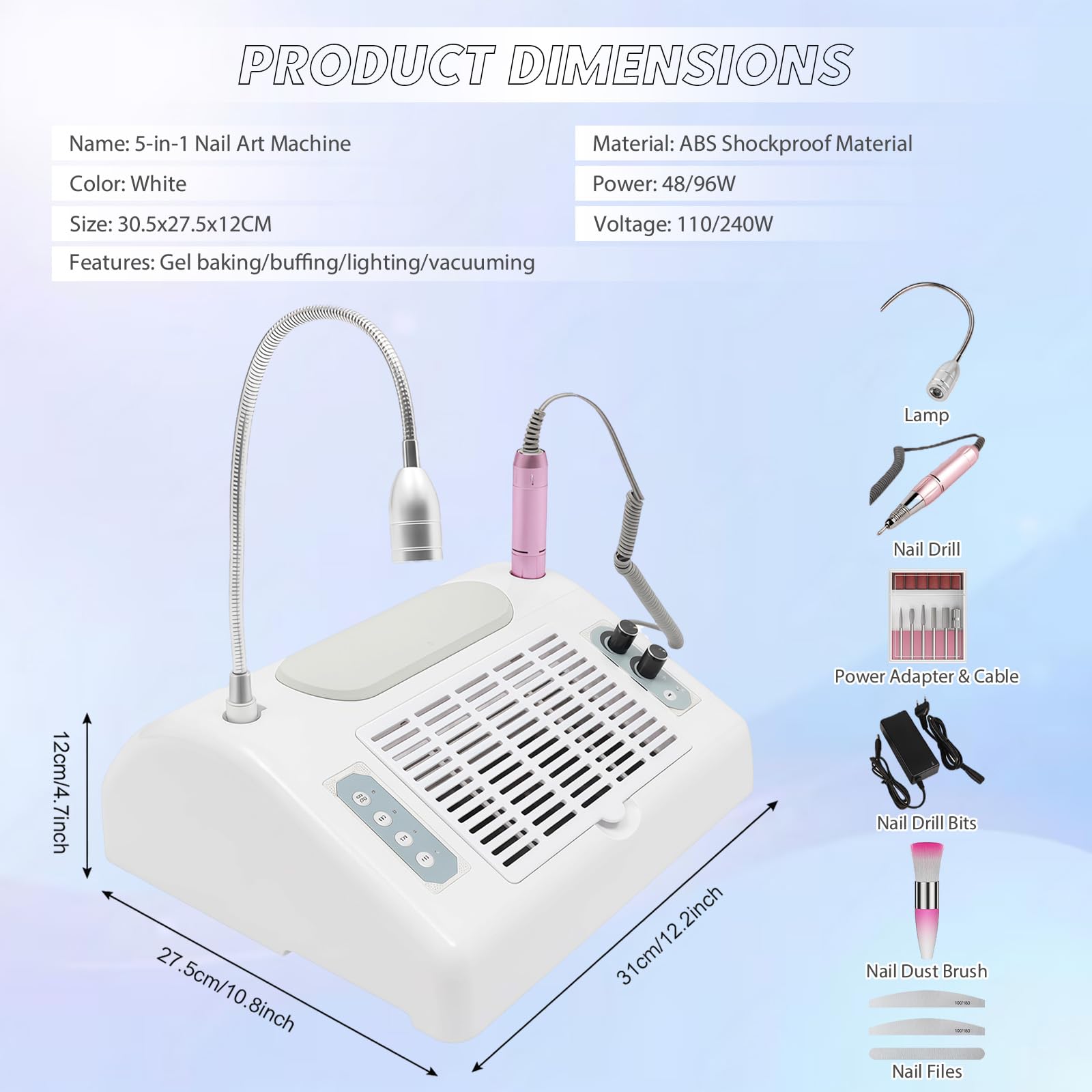 Elektrischer Nagelfräser 5 in1，30000U/min Profi Nagelknipser, 80W