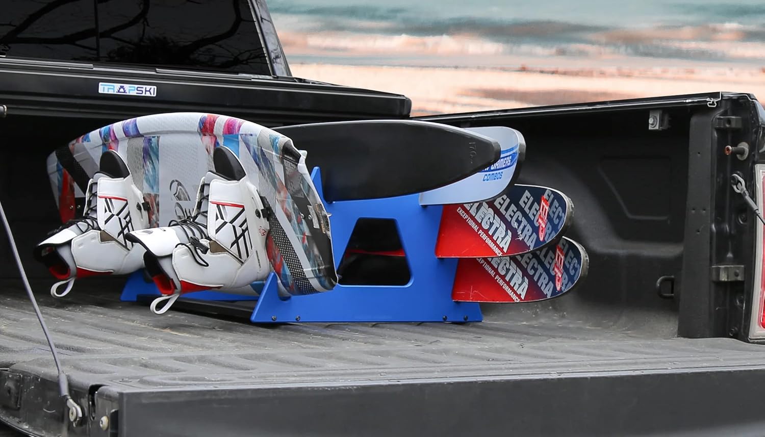 TRAPSKI Mobile Wide Stance Snowboard Racks Marine Grade HDPE Plastic | UV Protected | Premium Strap Included | 3 Year Warranty | Made in The USA | Veteran Owned Business (Black, Six Pack)