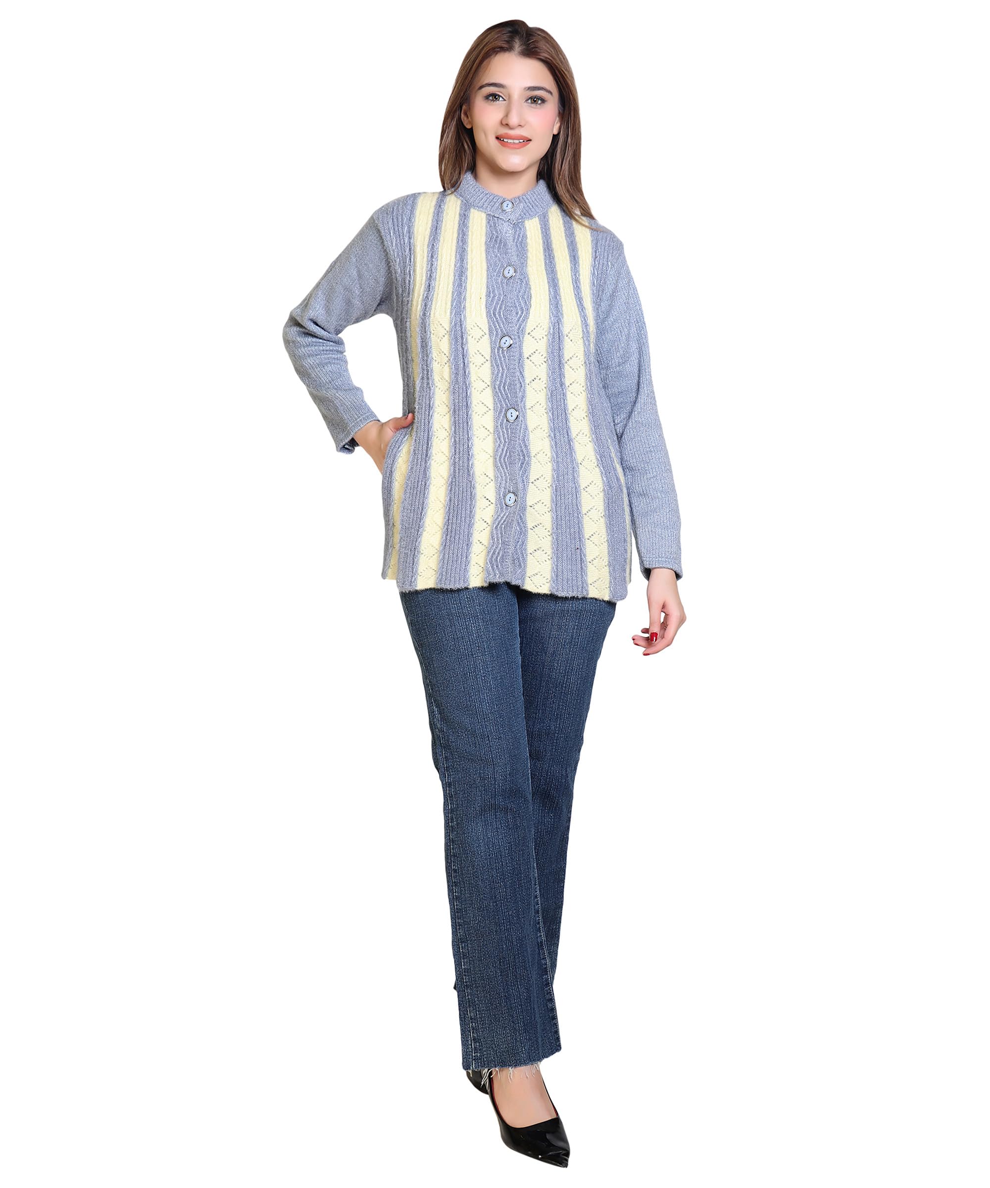he te she Women Full Sleeve Jacquard Sweater Button Front Pocket Acrylic Wool Blend Warm Knit Cardigan Stylish Winter Wear Comfortable Casual Daily Outfit-picture-19
