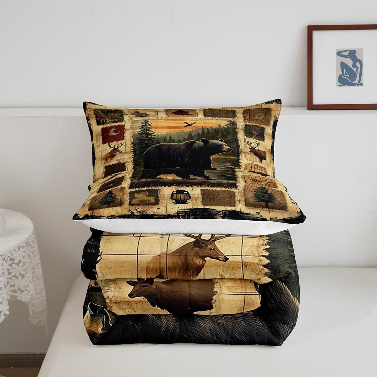 Feelyou Bear Comforter Set Twin Size Wild Animal Comforter for Boys Girls Teens Rustic Cabin Country Bedding Set Nature Wildlife Duvet Set Room Decor Forest Quilt Set