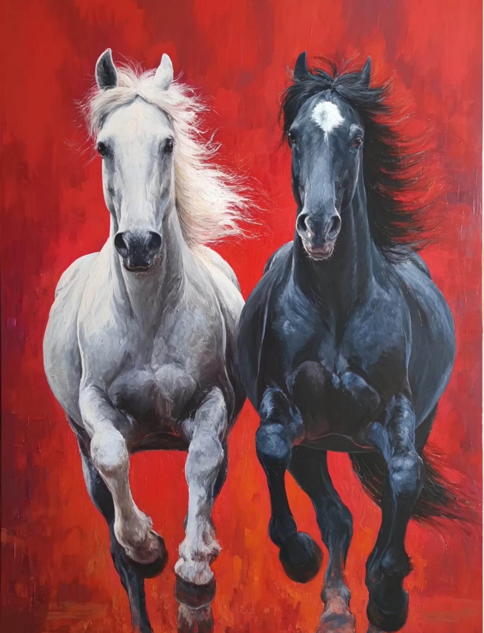 WANGWANGMIAO Paint by Numbers Kits for Adults,Galloping White Horse Black Horse Painting by Number Kits On Canvas,DIY Color Acrylic Oil Paints Home Wall Decor 16x20inch/40×50CM，with Frame